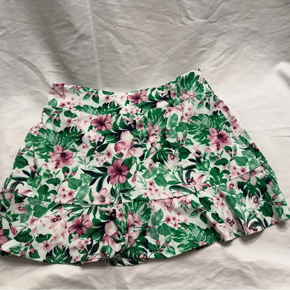 Tommy Bahama Green & Pink Tropical Ruffle Mini Skirt - Picture 2 of 4